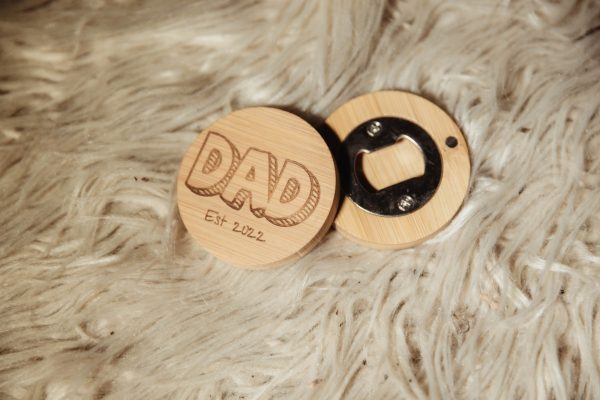Engraved Wooden Bottle Opener Keychain – Personalised Message for Dad